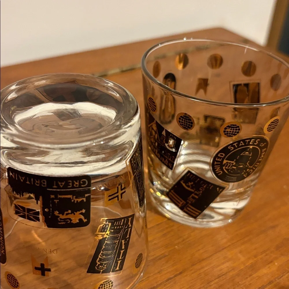 2 NATO Gold & Black Postage Stamp Design Rocks Glasses USA Italy Canada Norway
